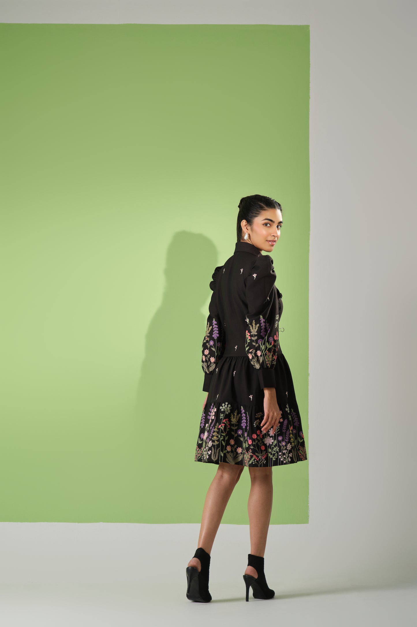 Noir Blossom Shirt Dress