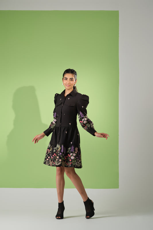 Noir Blossom Shirt Dress