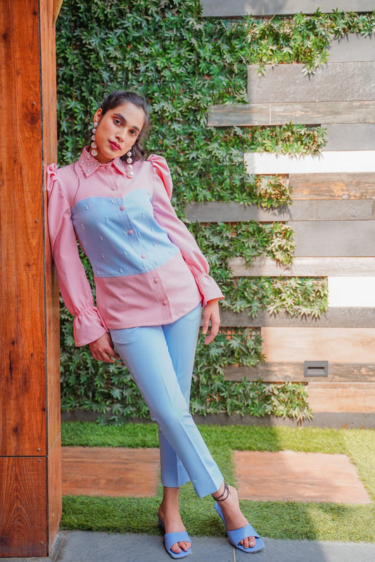 Collar Block Shirt Co-Ord